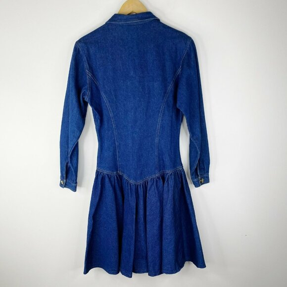 Vintage 90's IB Diffusion Denim Blue Jean Dress Zip Front Drop Waist Size Small - Picture 3 of 3